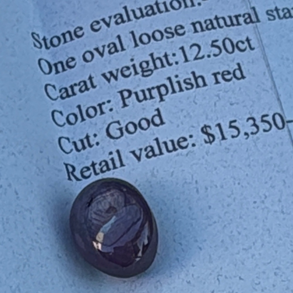 Beautiful Star Ruby Oval 12.50 Carat Gem Stone Appraised at $15350